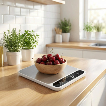 bol de cerise sur balances de cuisine exacta