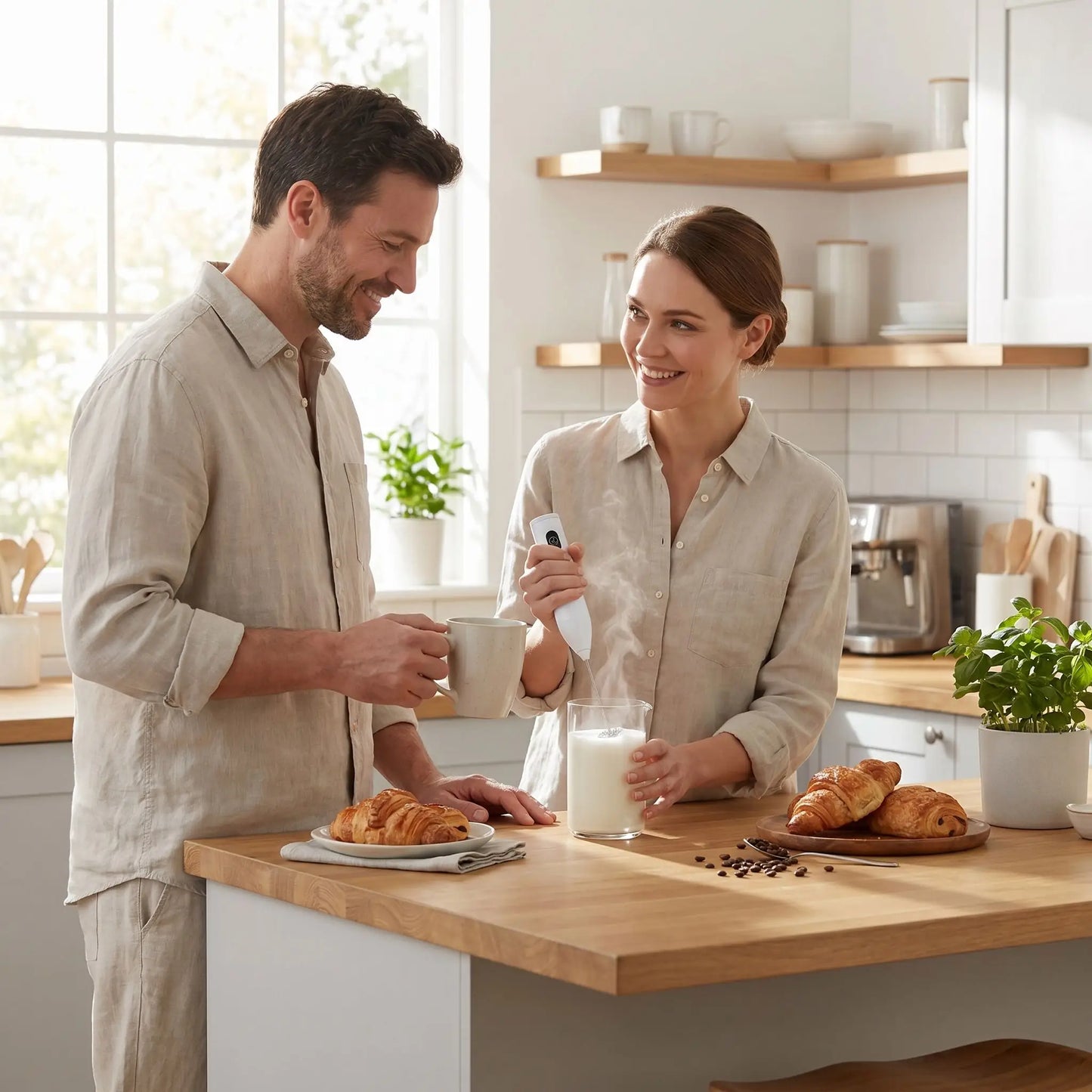 couple utilise mouseur-de lait doucemousse