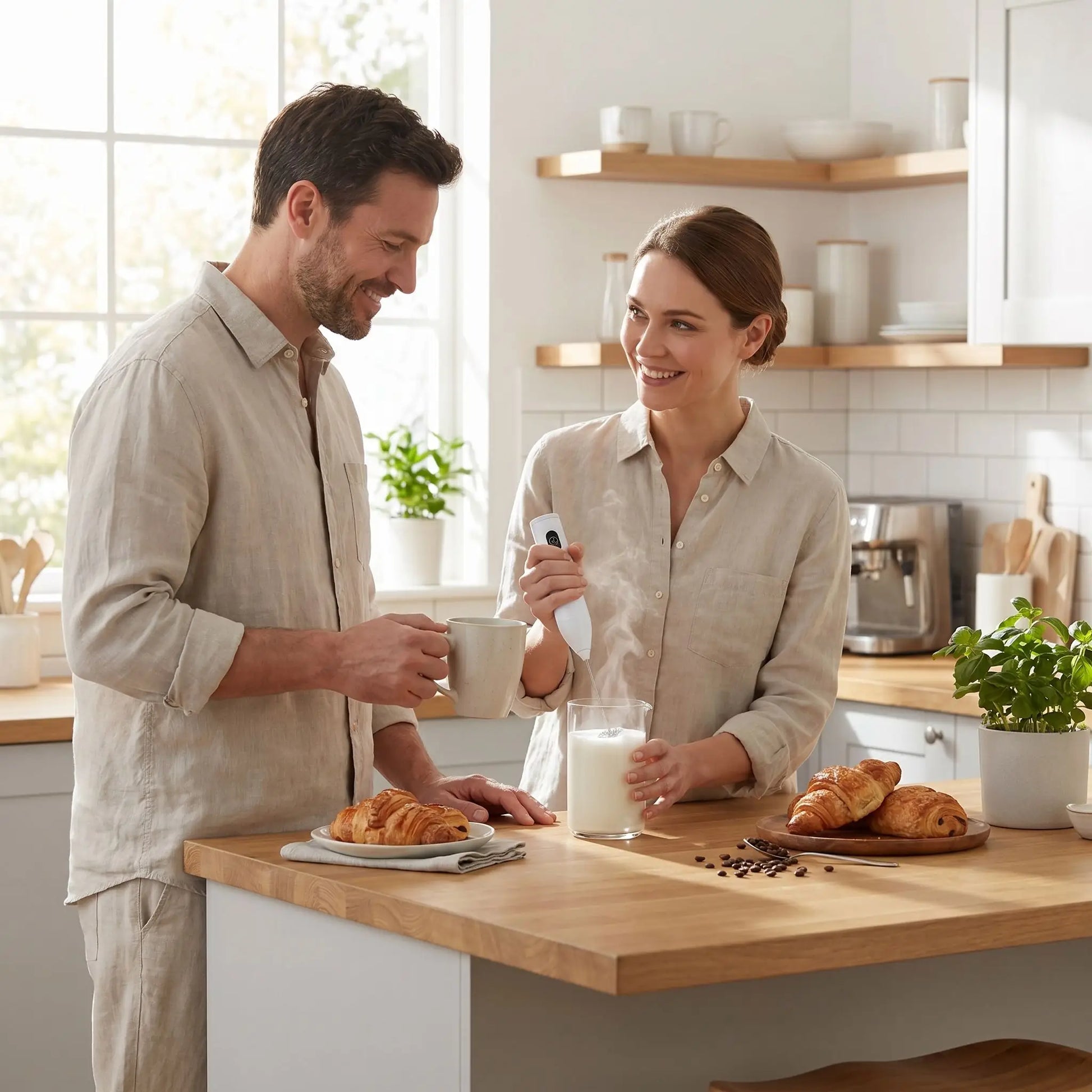 couple utilise mouseur-de lait doucemousse