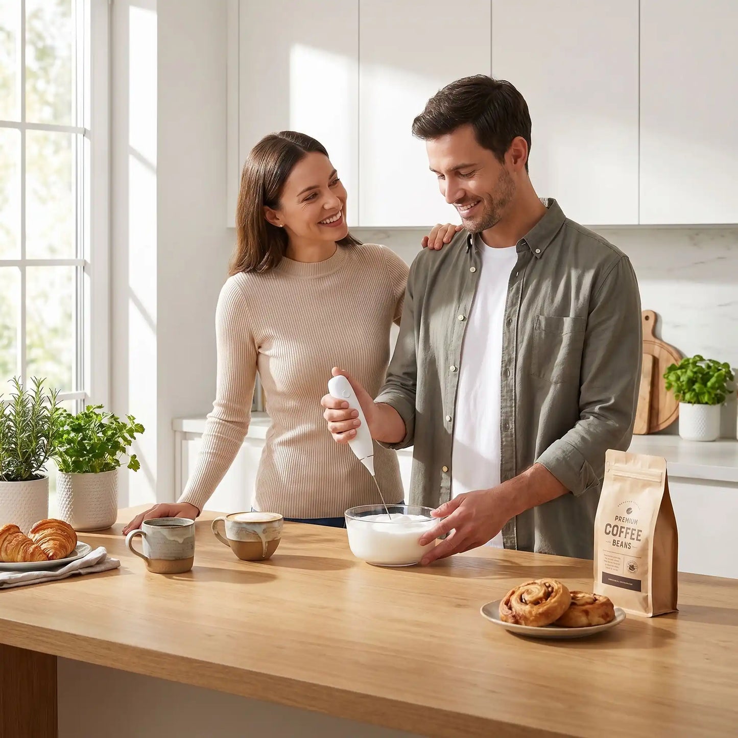 couple utilise mousseur a lait ionmilk