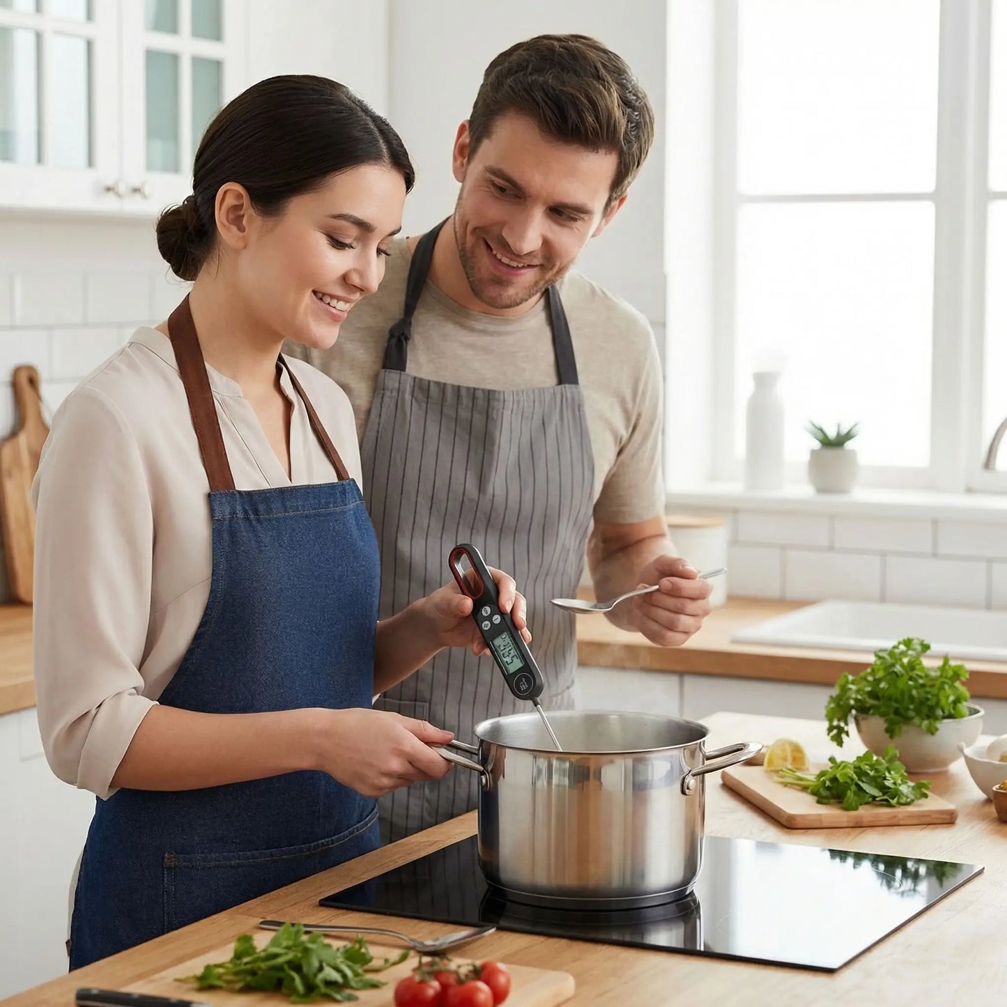 couple utilise thermometre de cuisine tempix