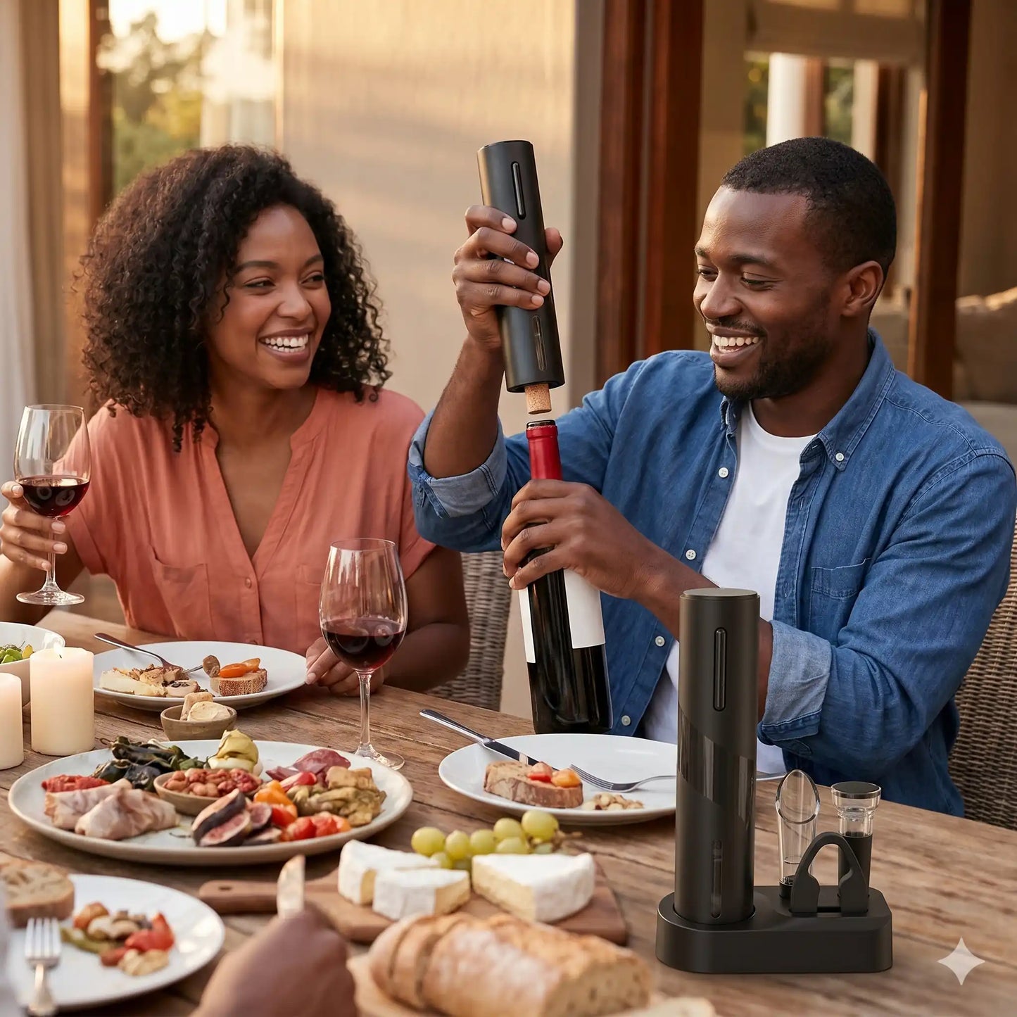 couple utilise tire bouchon electrique wineease