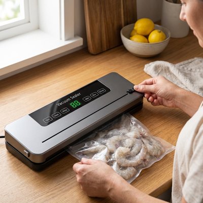 dame utilise machine sous vide alimentaire sealmaster