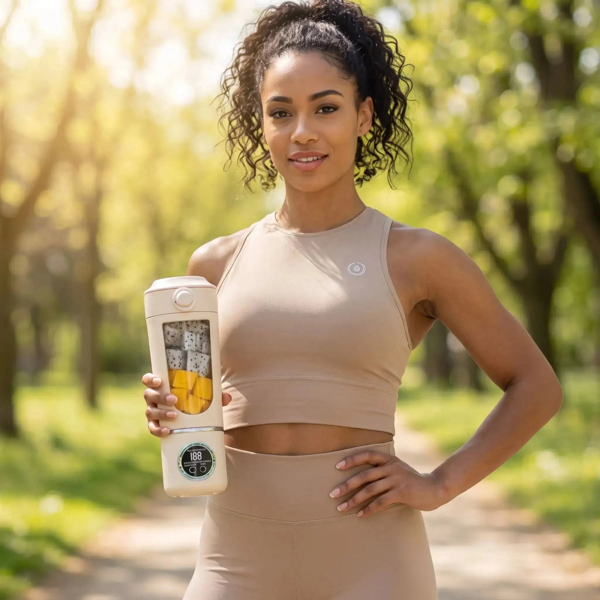 femme montre mixeur portable nutriblend