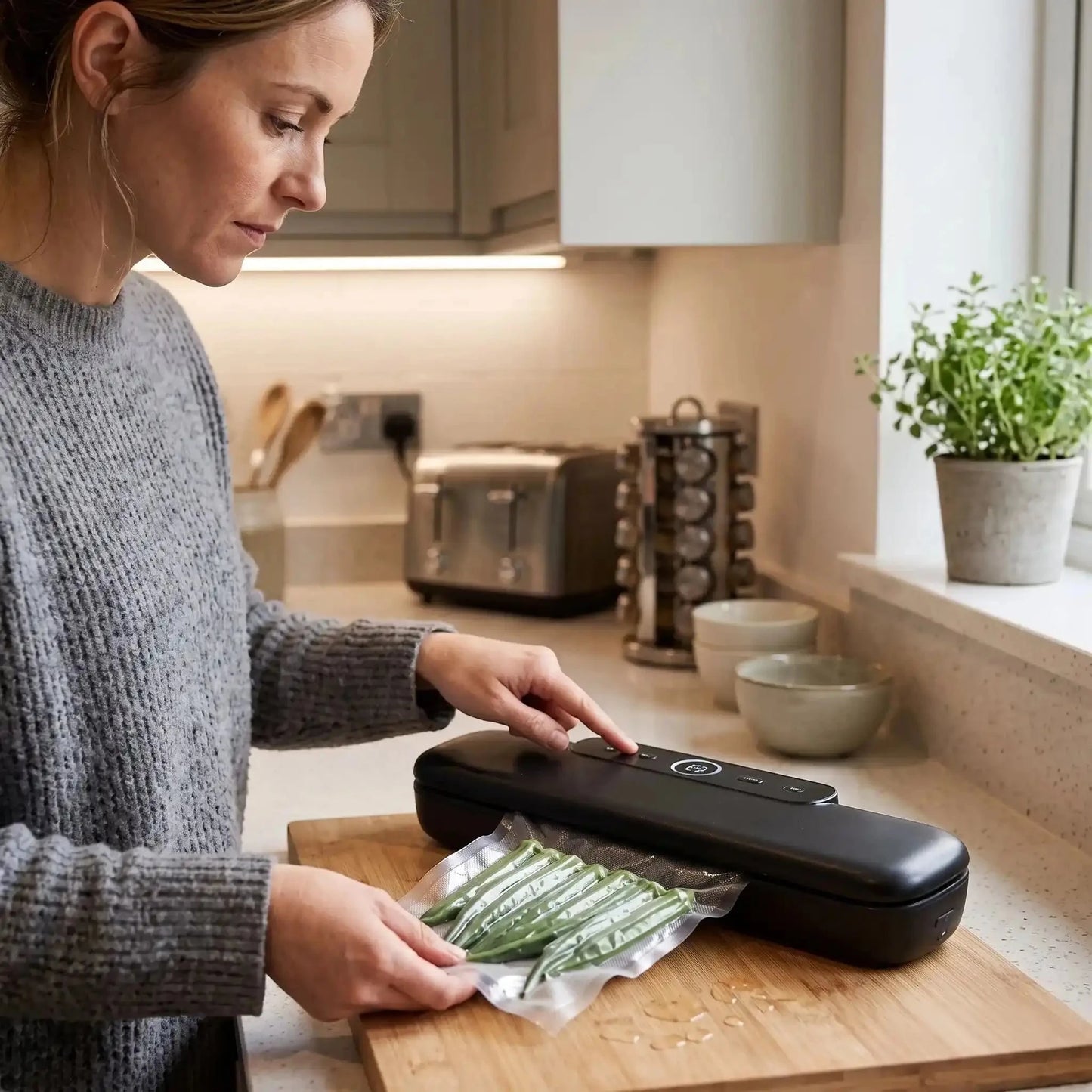 femme qui utilise machine sous vide sealforce