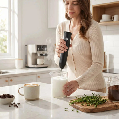 femme qui utilise mousseur de lait mousseo