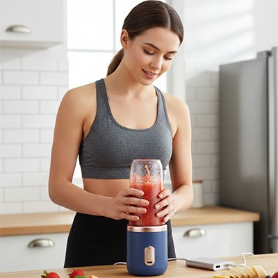 femme sportive utilise mixeur portable ultrablend
