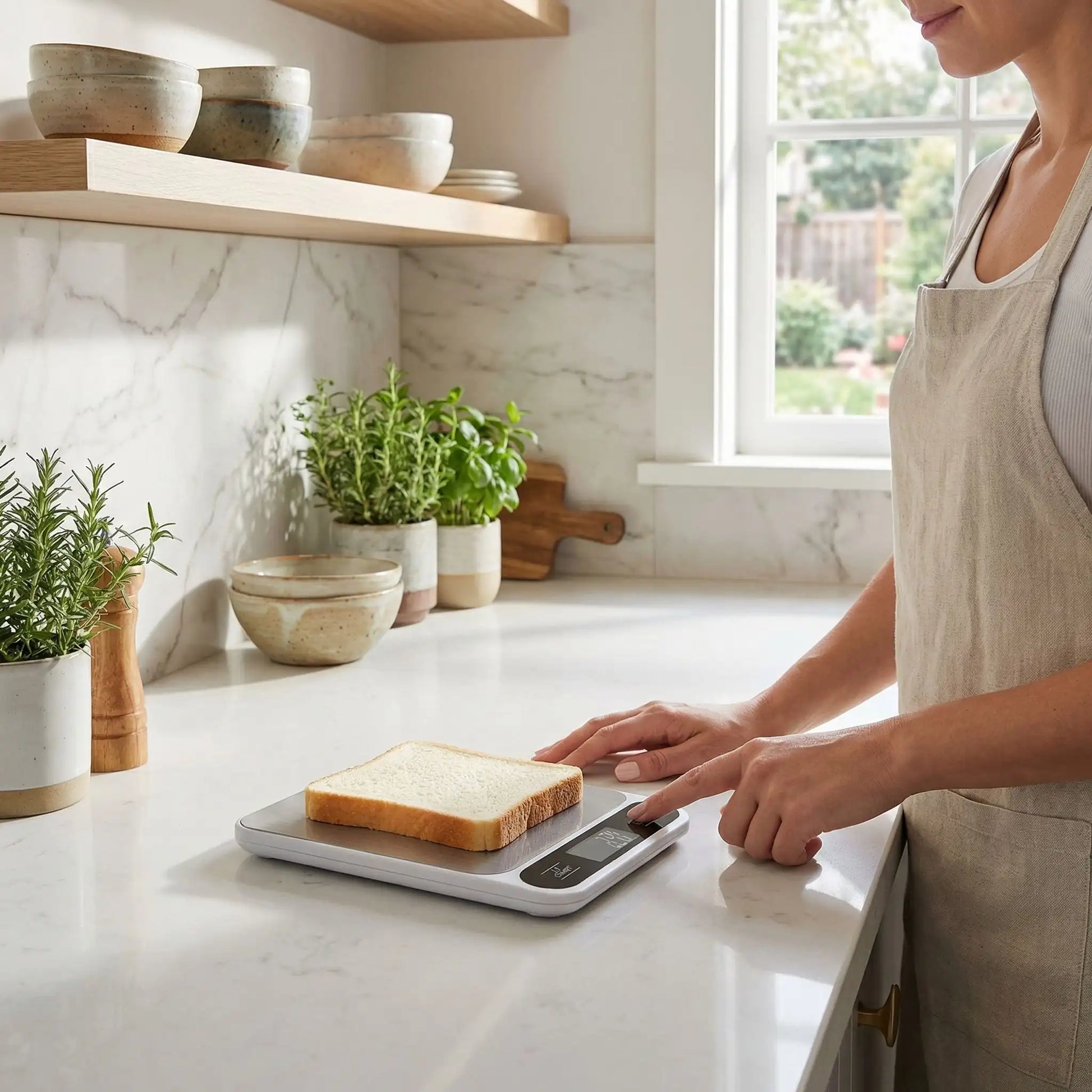femme utilise balances de cuisine exacta
