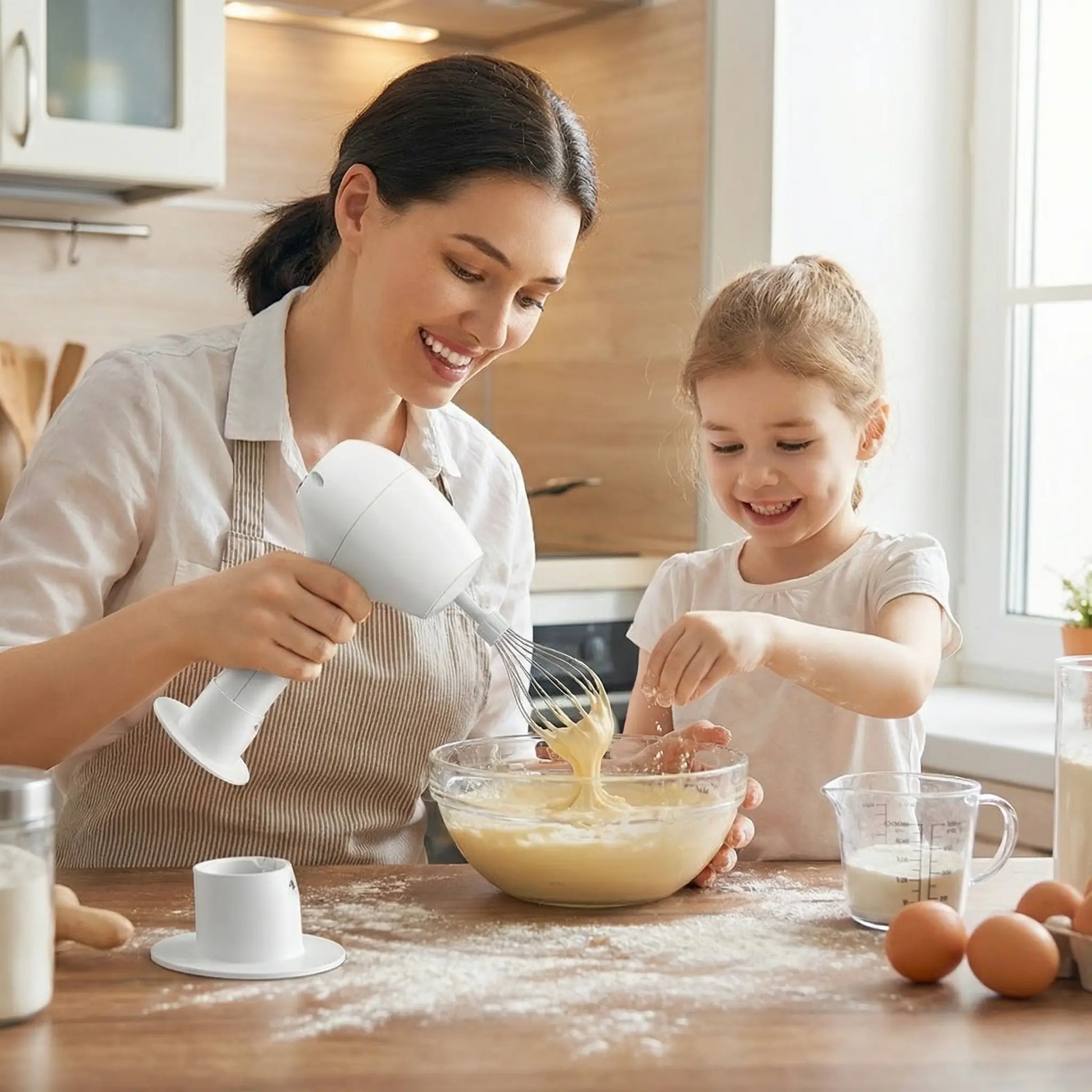 femme utilise batteur electrique mixgo