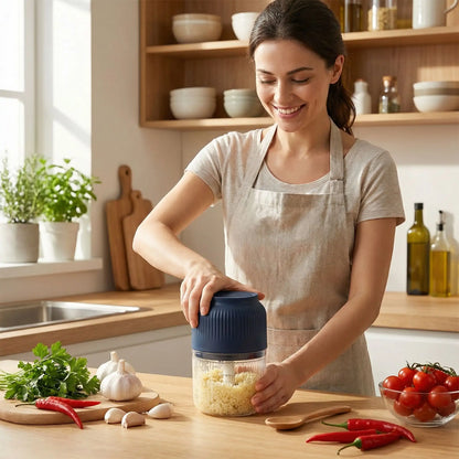 femme utilise hachoir electrique cuisichop