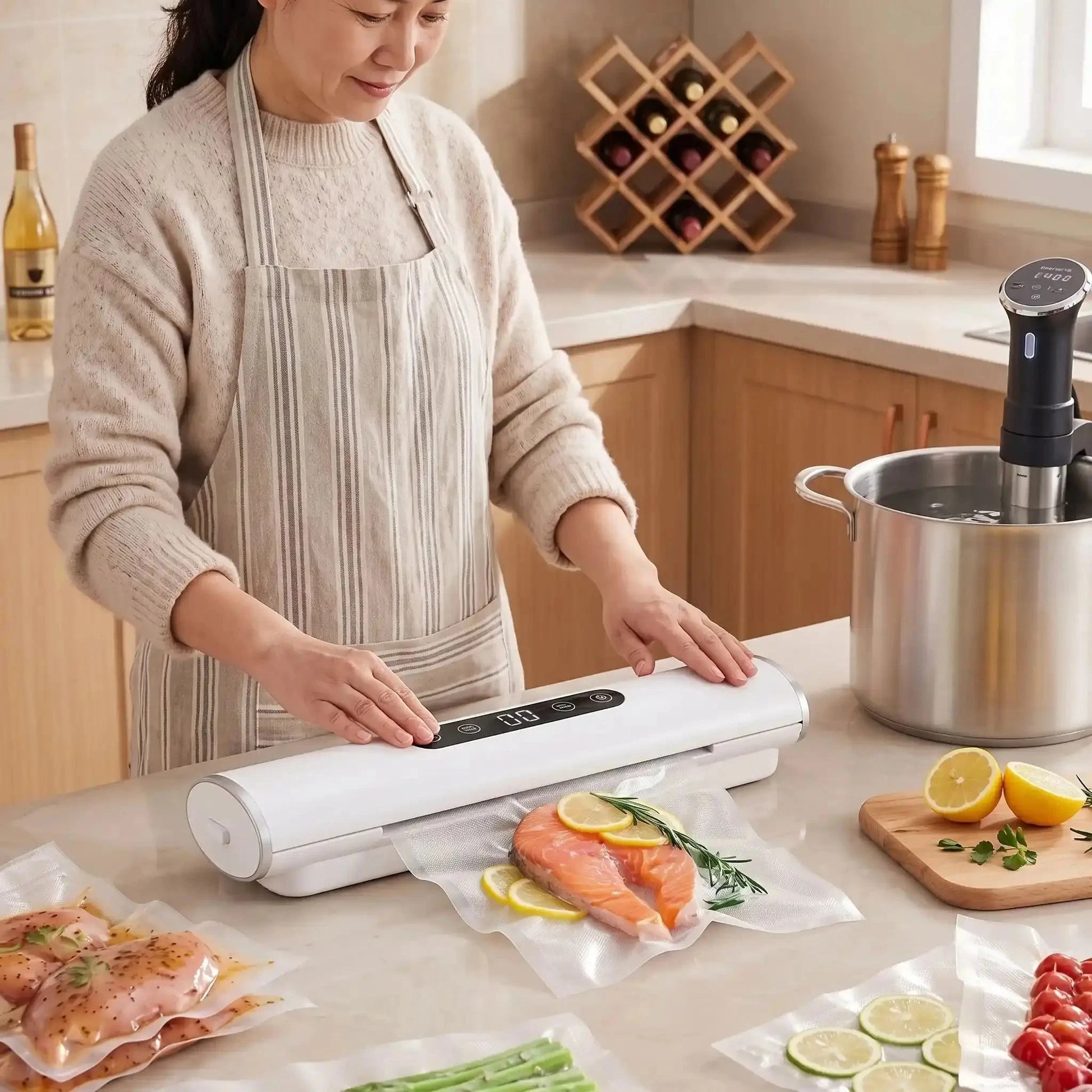 femme utilise machine sous vide alimentaire vacuumpro