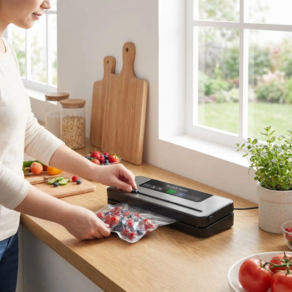femme utilise machine sous vide sealmaster