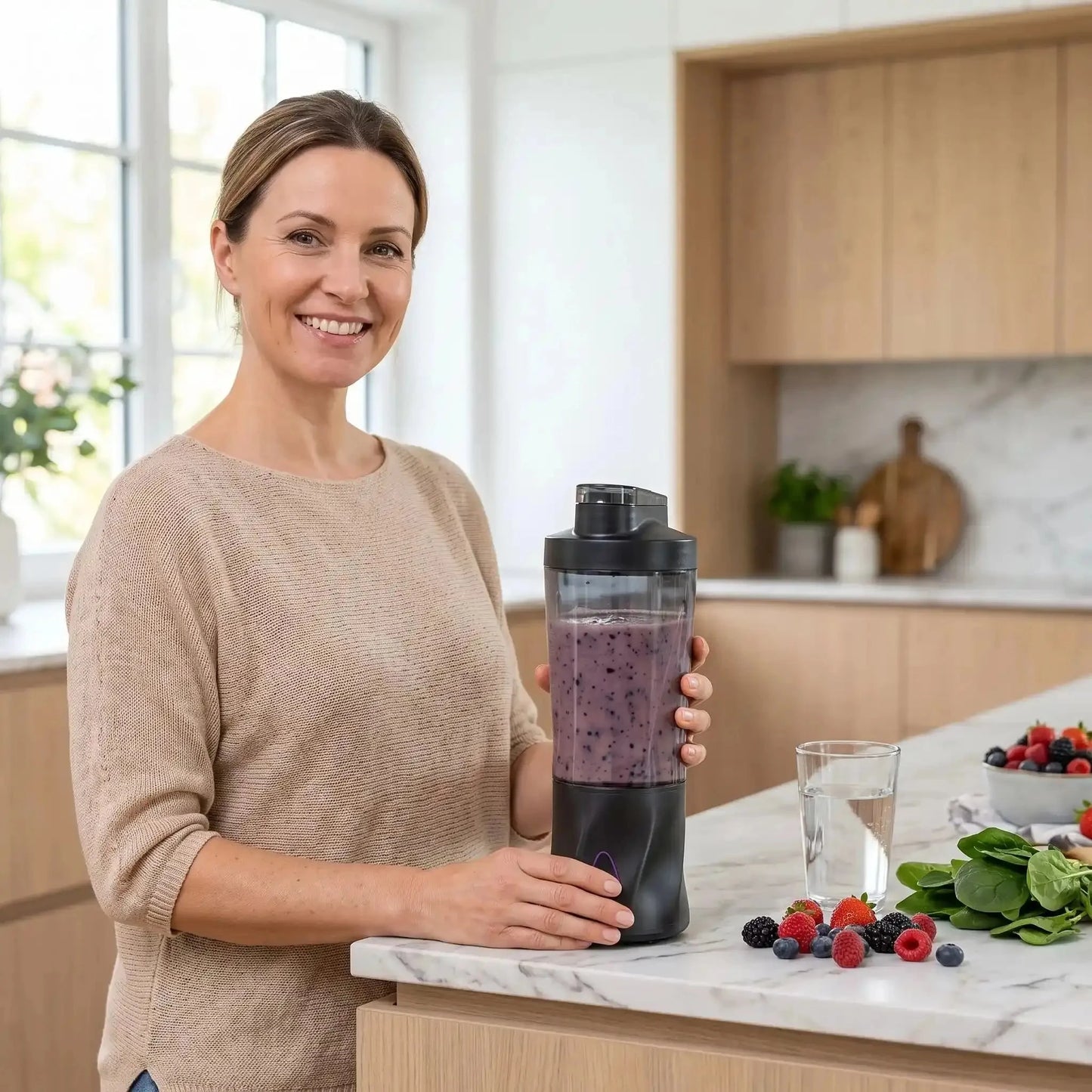 femme utilise mini mixeur openpro