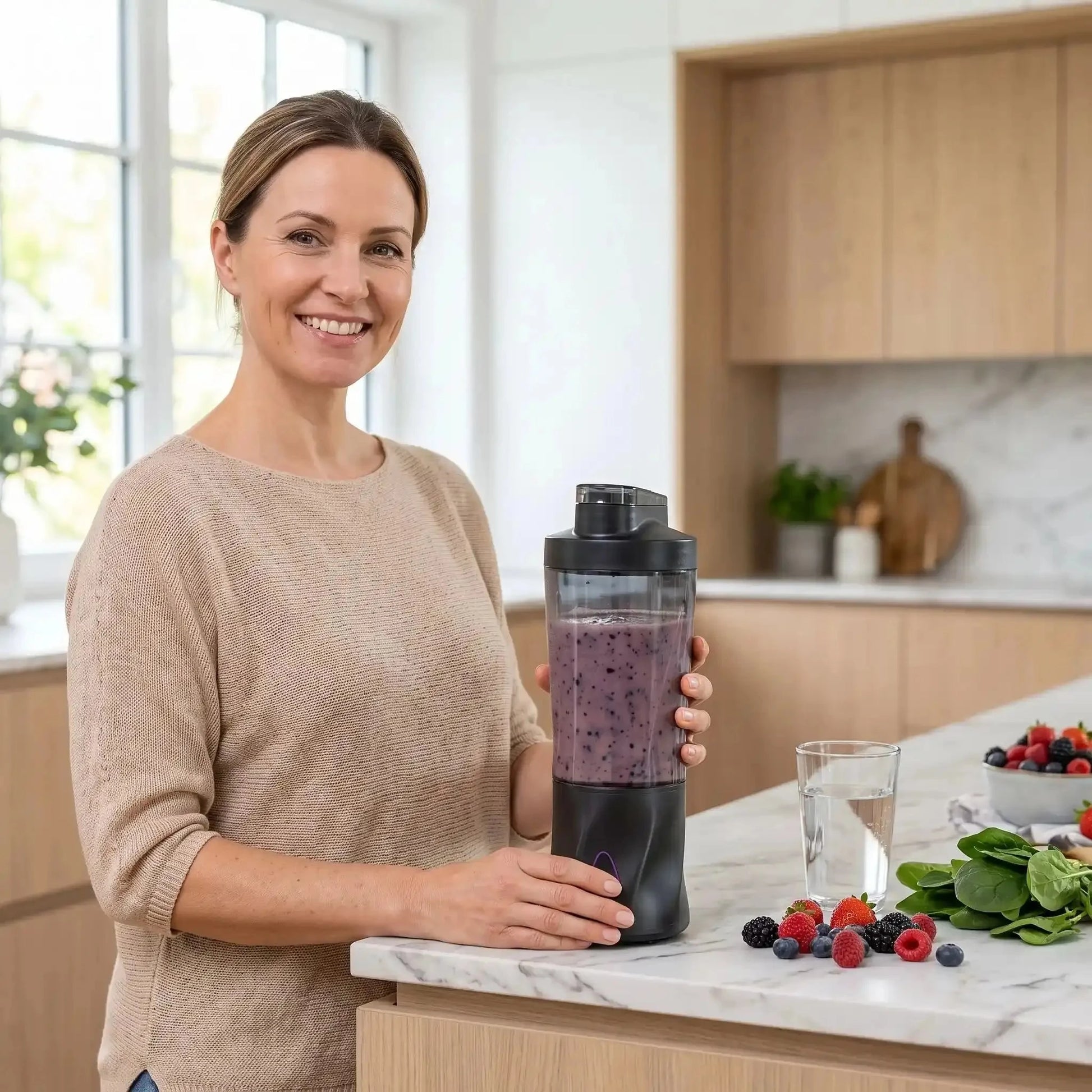 femme utilise mini mixeur openpro