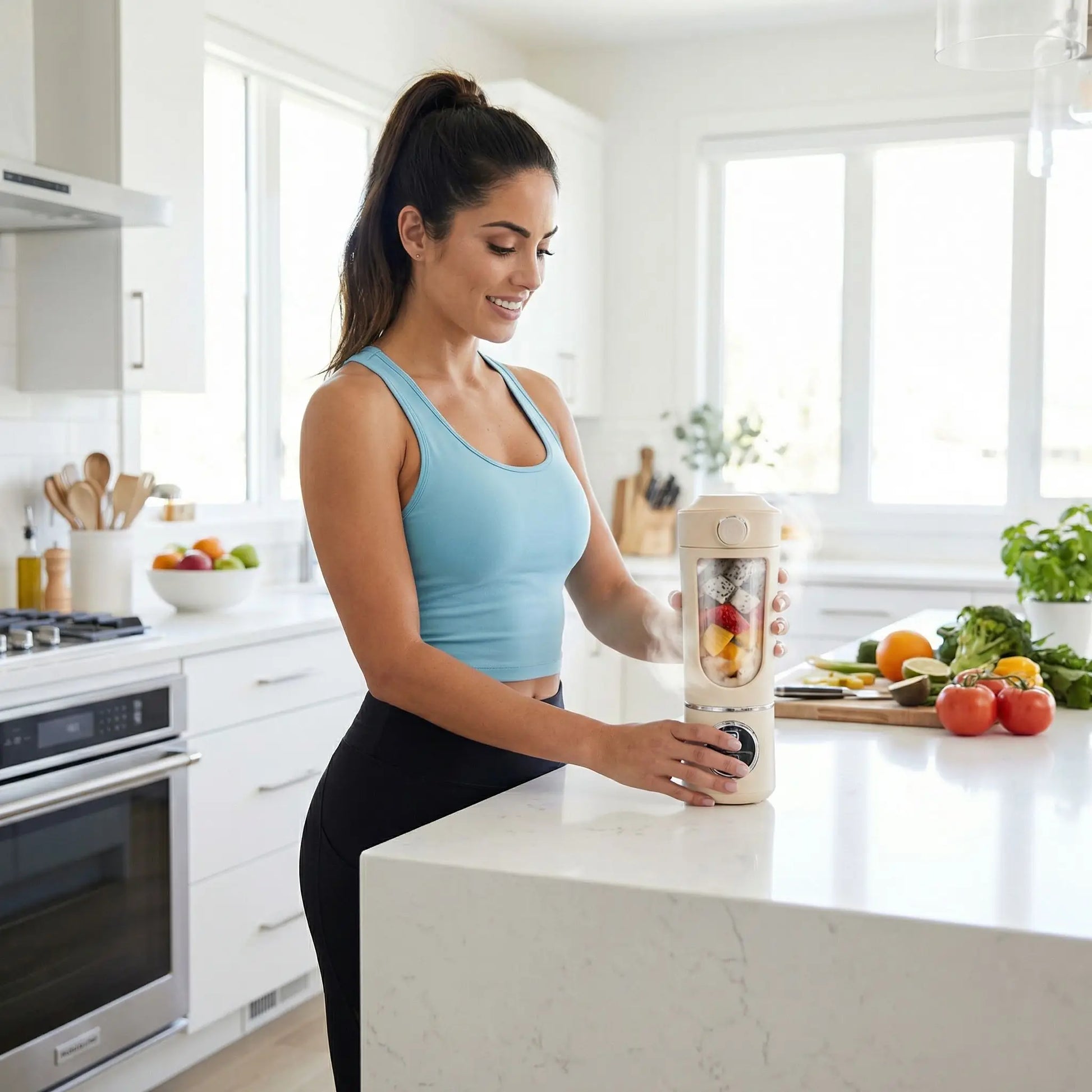 femme utilise mixeur portable nutriblend