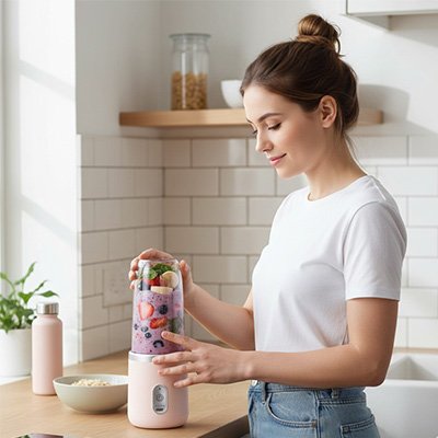 femme utilise mixeur portable ultrablend