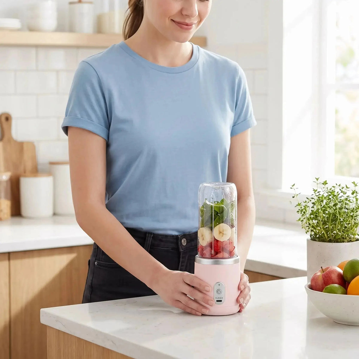 femme utilise mixeur portable ultrablend