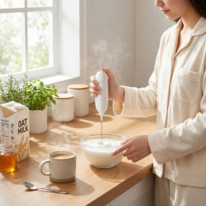 femme utilise mousseur a lait ionmilk