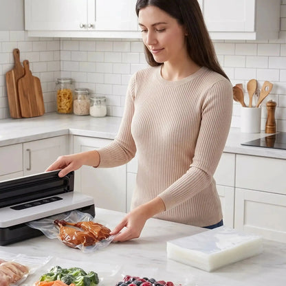 femme utilise sac sous vide alimentaire vacpocket