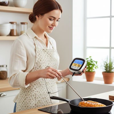 femme utilise thermometre de cuisson tempix sur four