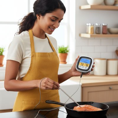 femme utilise thermometre de cuisson tempix