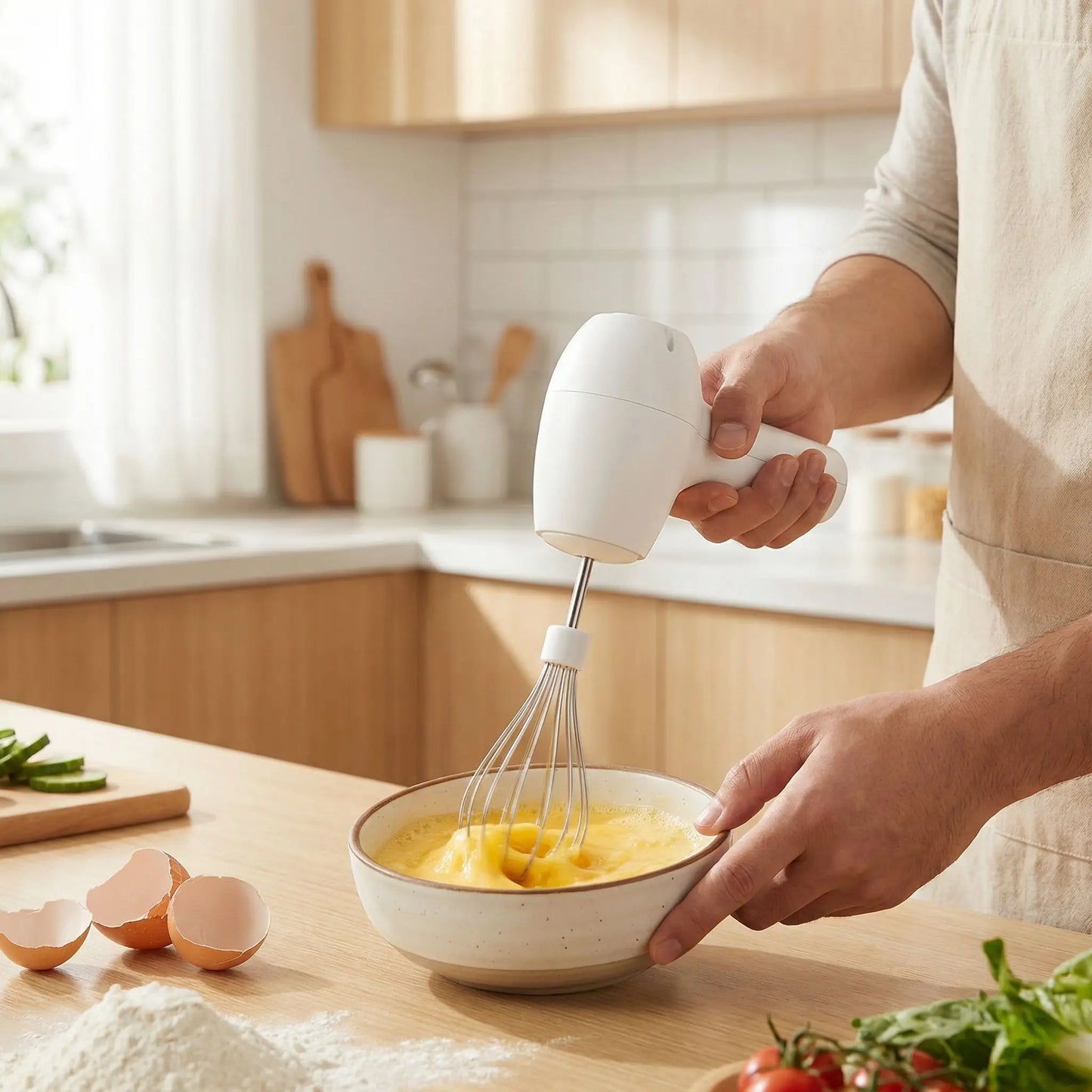 homme utilise batteur electrique mixgo