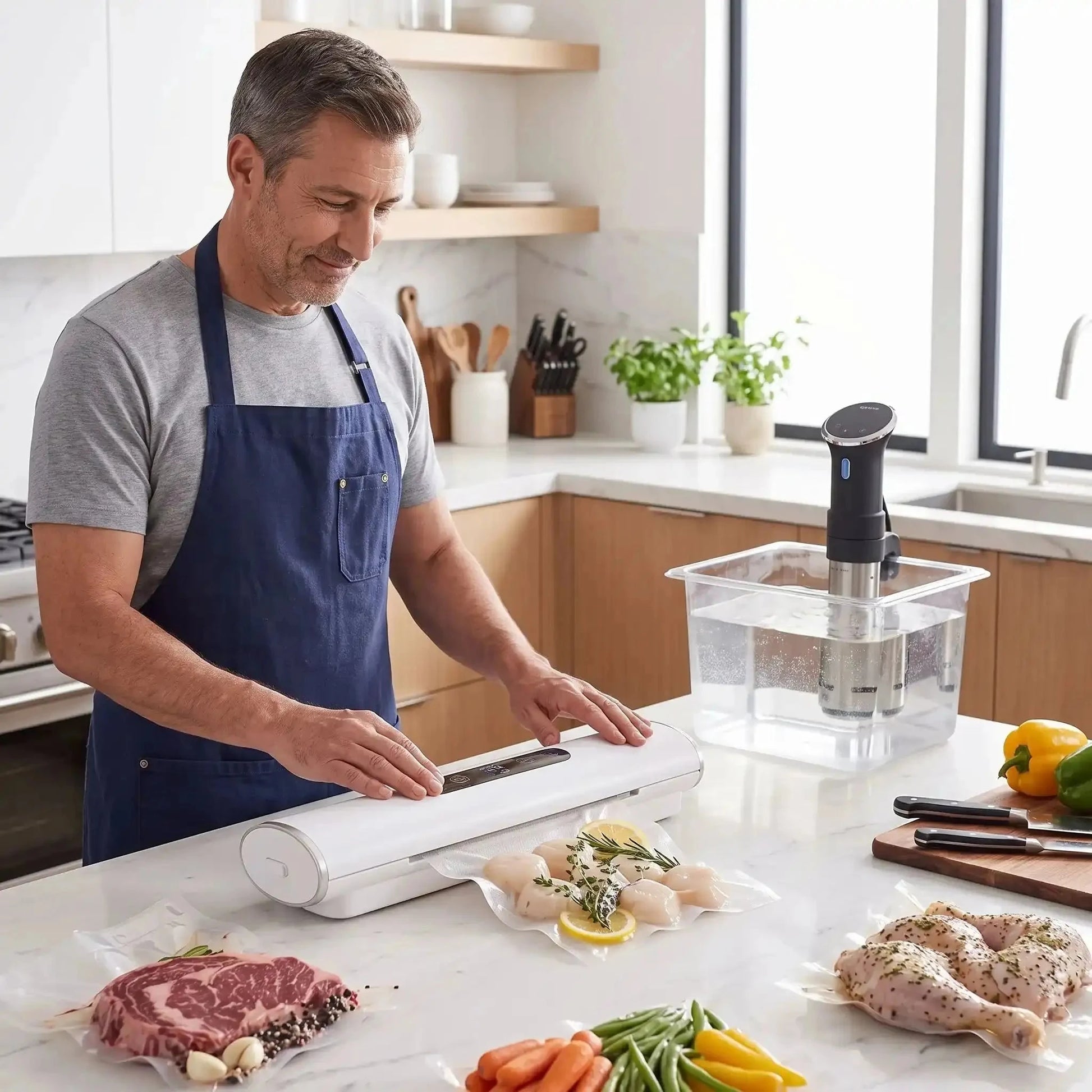 homme utilise machine sous vide alimentaire vacuumpro
