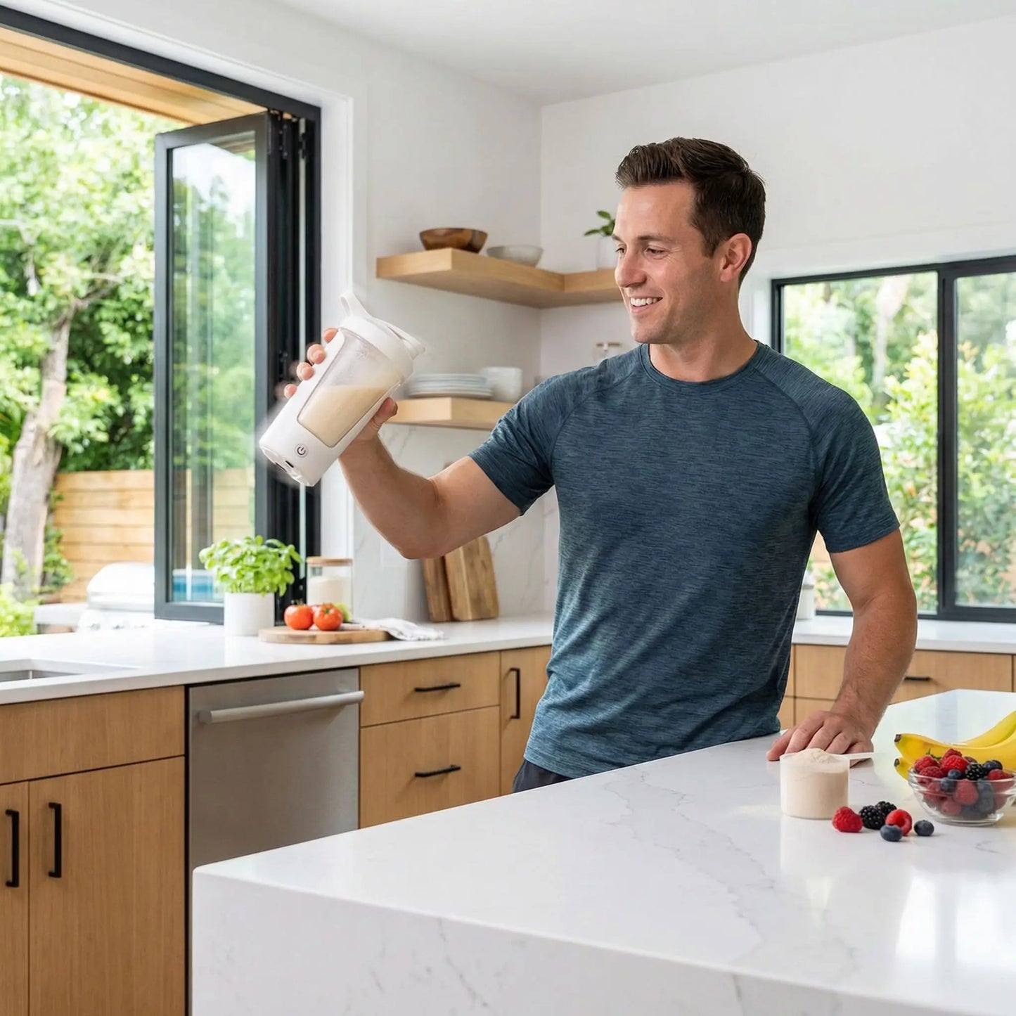 homme utilise mixeur portable powershake