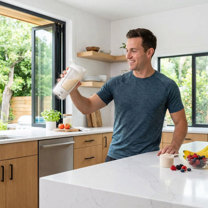 homme utilise mixeur portable powershake