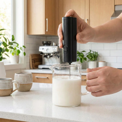 homme utilise mousseur de lait lattepro