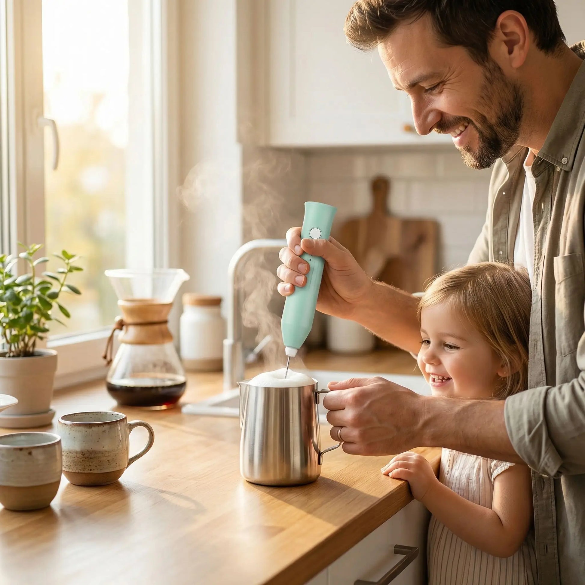 homme utilise mousseur de lait mousseo