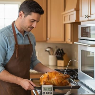homme utilise thermometre cuisine precis pro