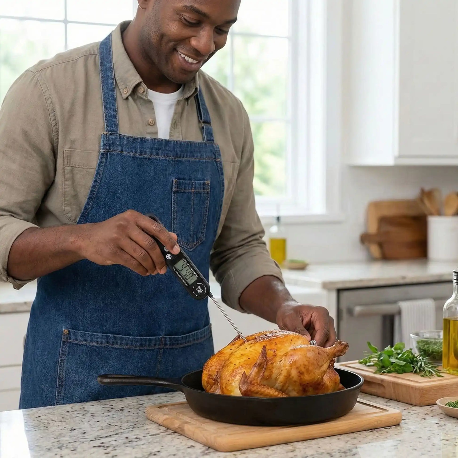 homme utilise thermometre de cuisine tempix