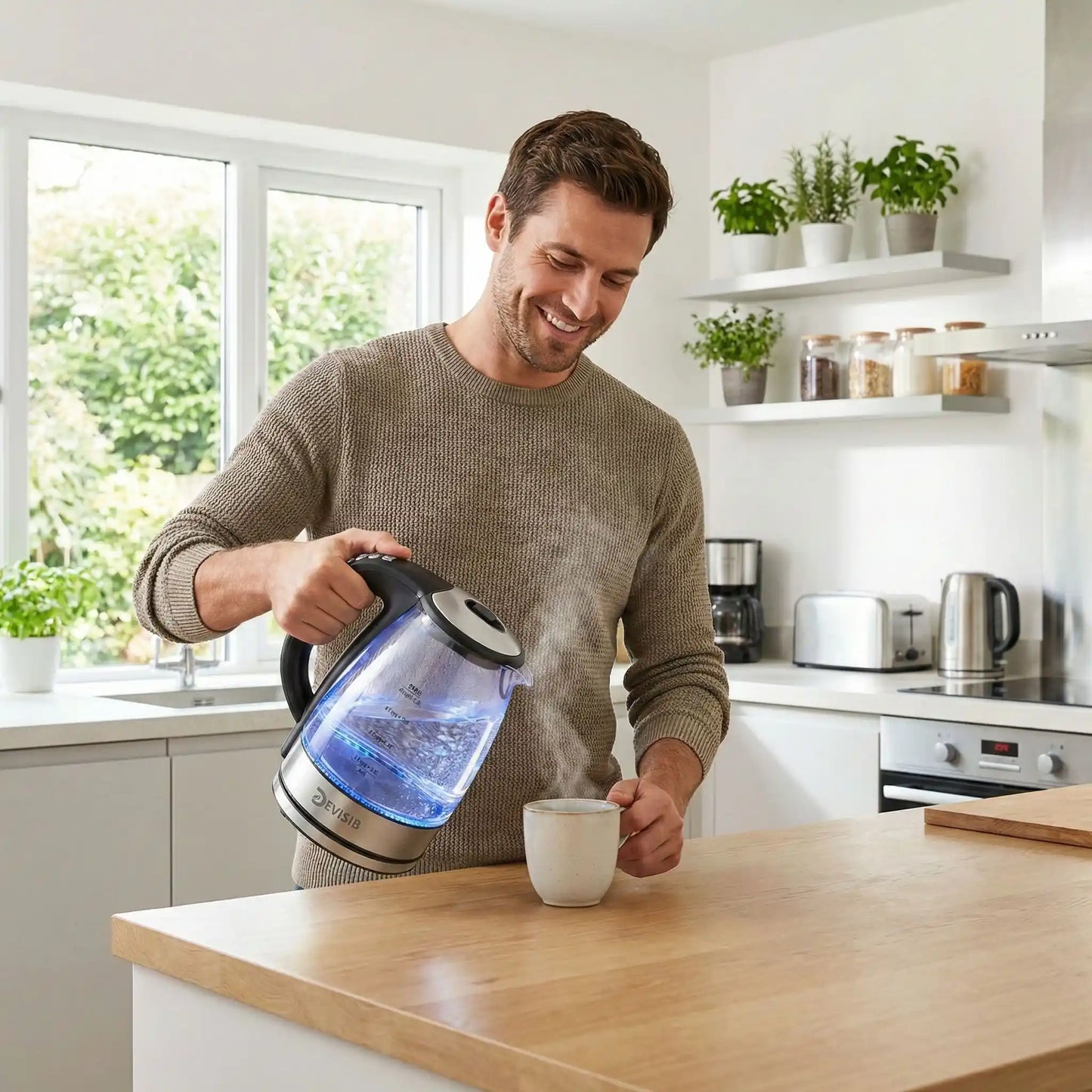 homme verse eau bouilloire électrique turboverre 2200w