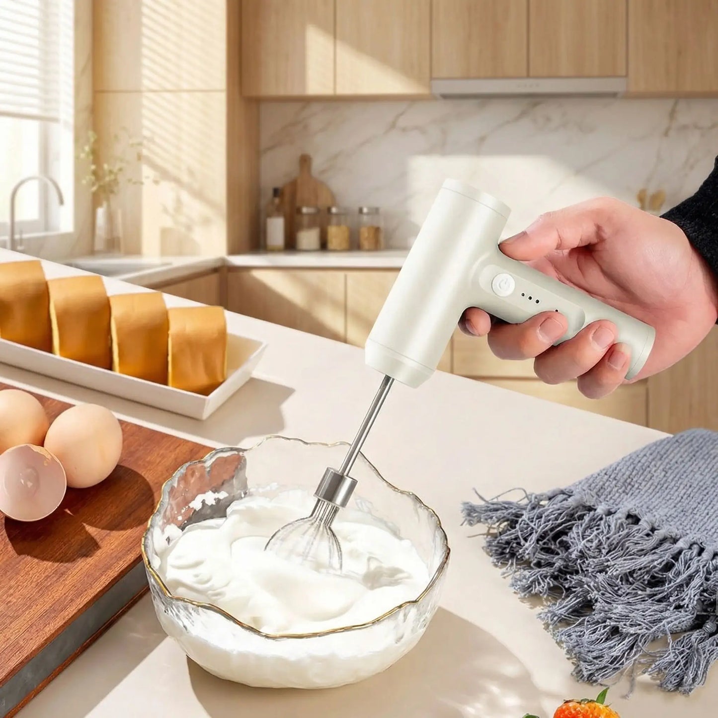 main utilise batteur electrique creamix pour oeufs