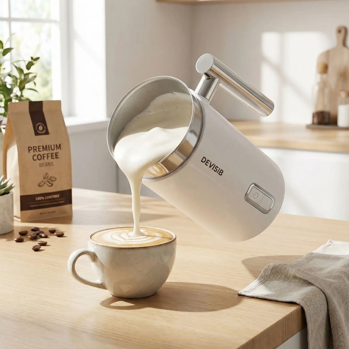 mousseur à lait électrique foamix verser dans latte