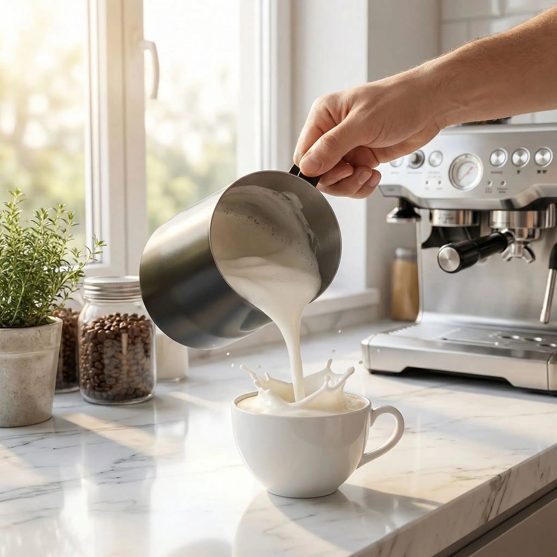 mousseur à lait électrique foamix verser dans tasse