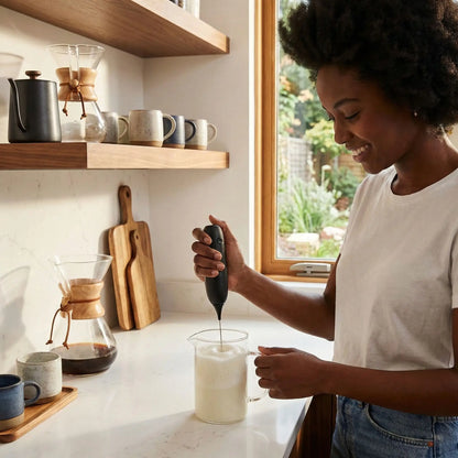 mousseur de lait Crèmalux utilisé par femme