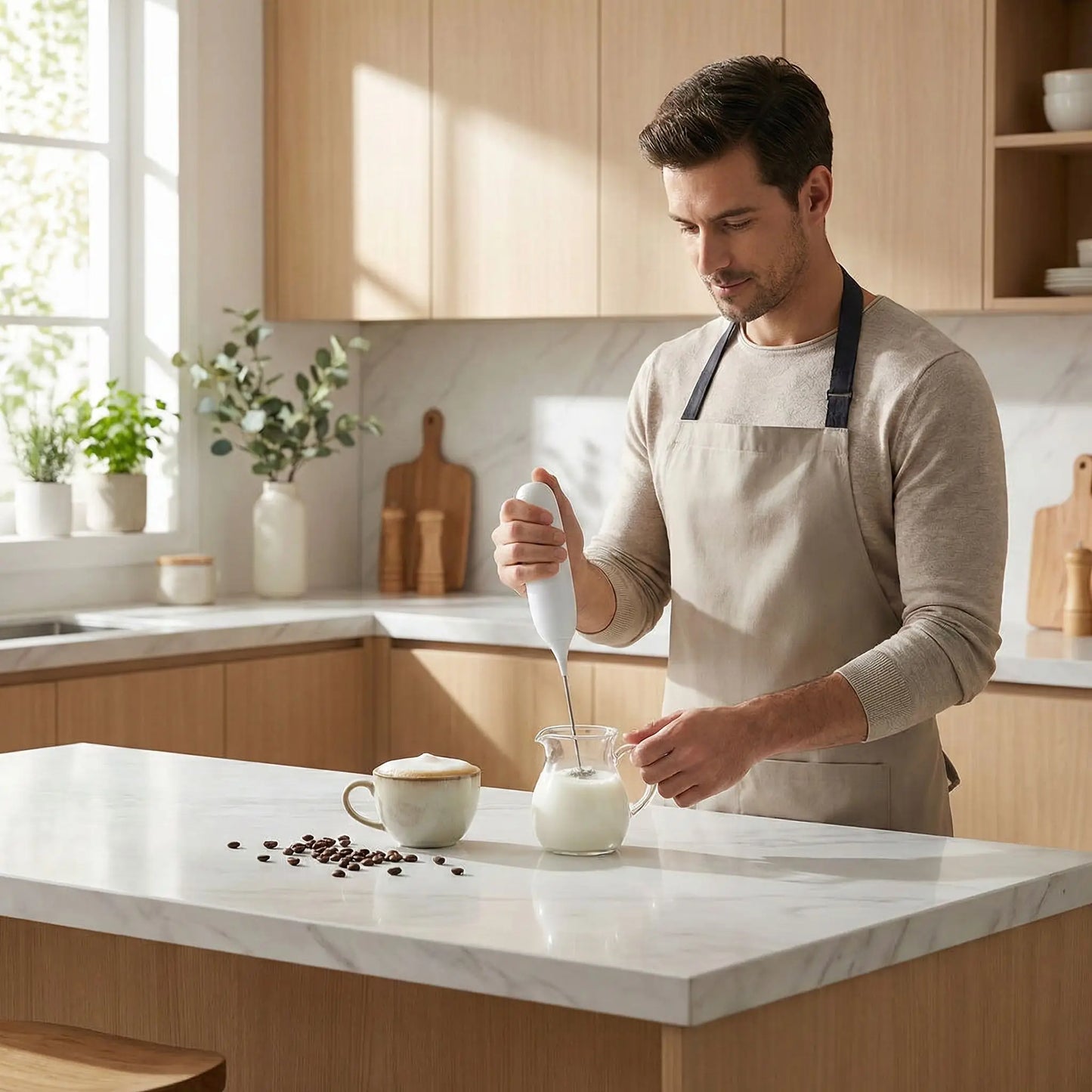 mousseur de lait Crèmalux utilise par homme pour café